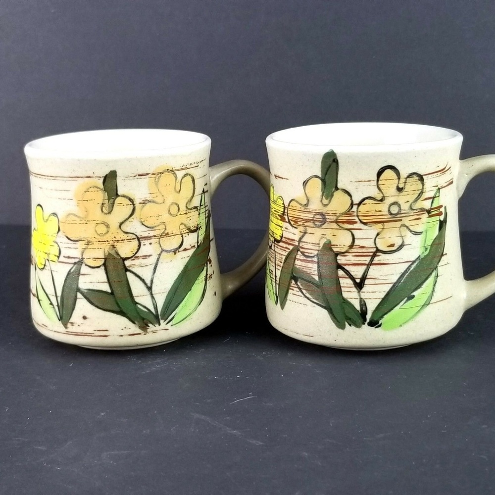 Vintage Stoneware Normandy Floral Mug Set